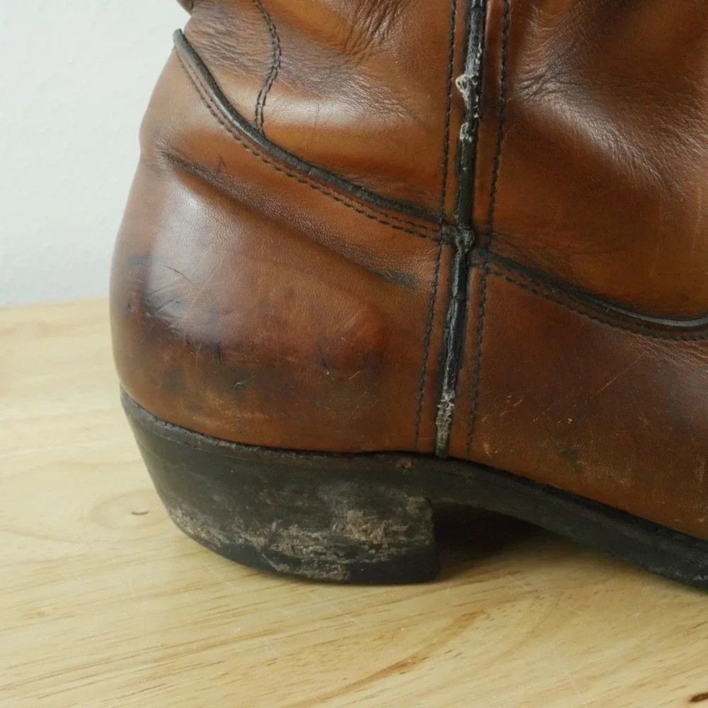 Chippewa Vintage Brown Leather Work Boots Mens 10 B USA Western Roper Pull On